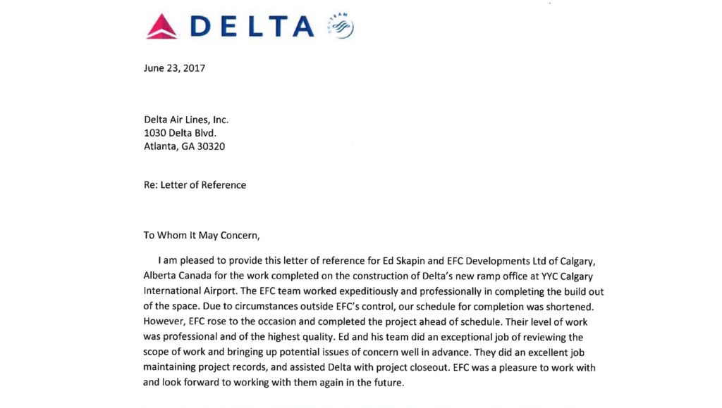 thank you to delta airlines for the remarkable letter of thank you for reference